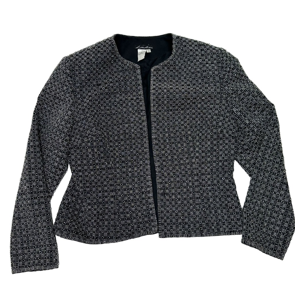 VINTAGE Lillie‎ Rubin Size 12 Black Silver Beaded Long Sleeve Jacket Blazer VTG